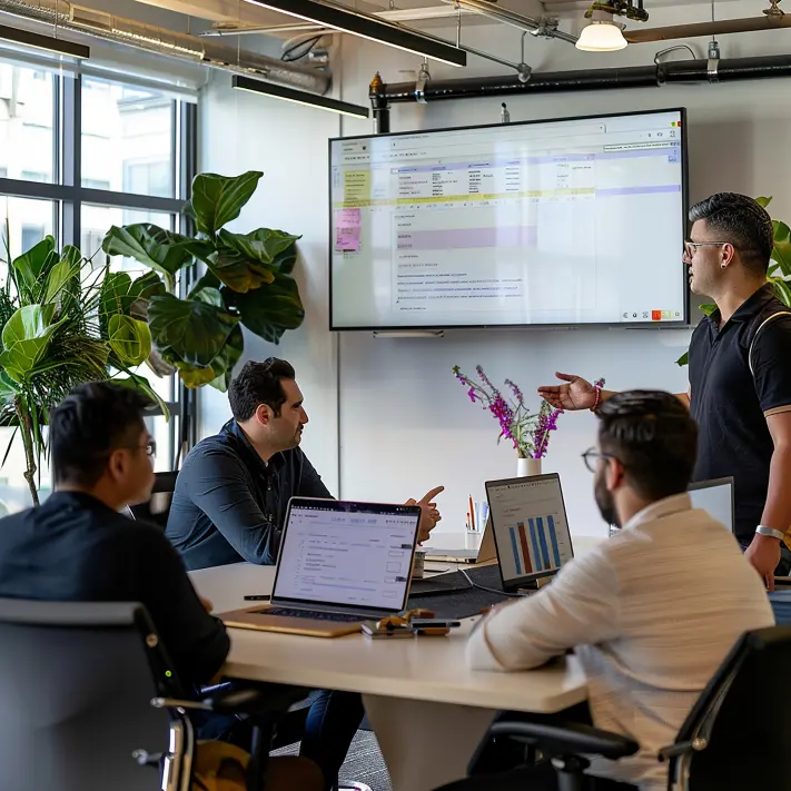 Современная офисная среда с автоматизированными рабочими процессами документооборота на экранах